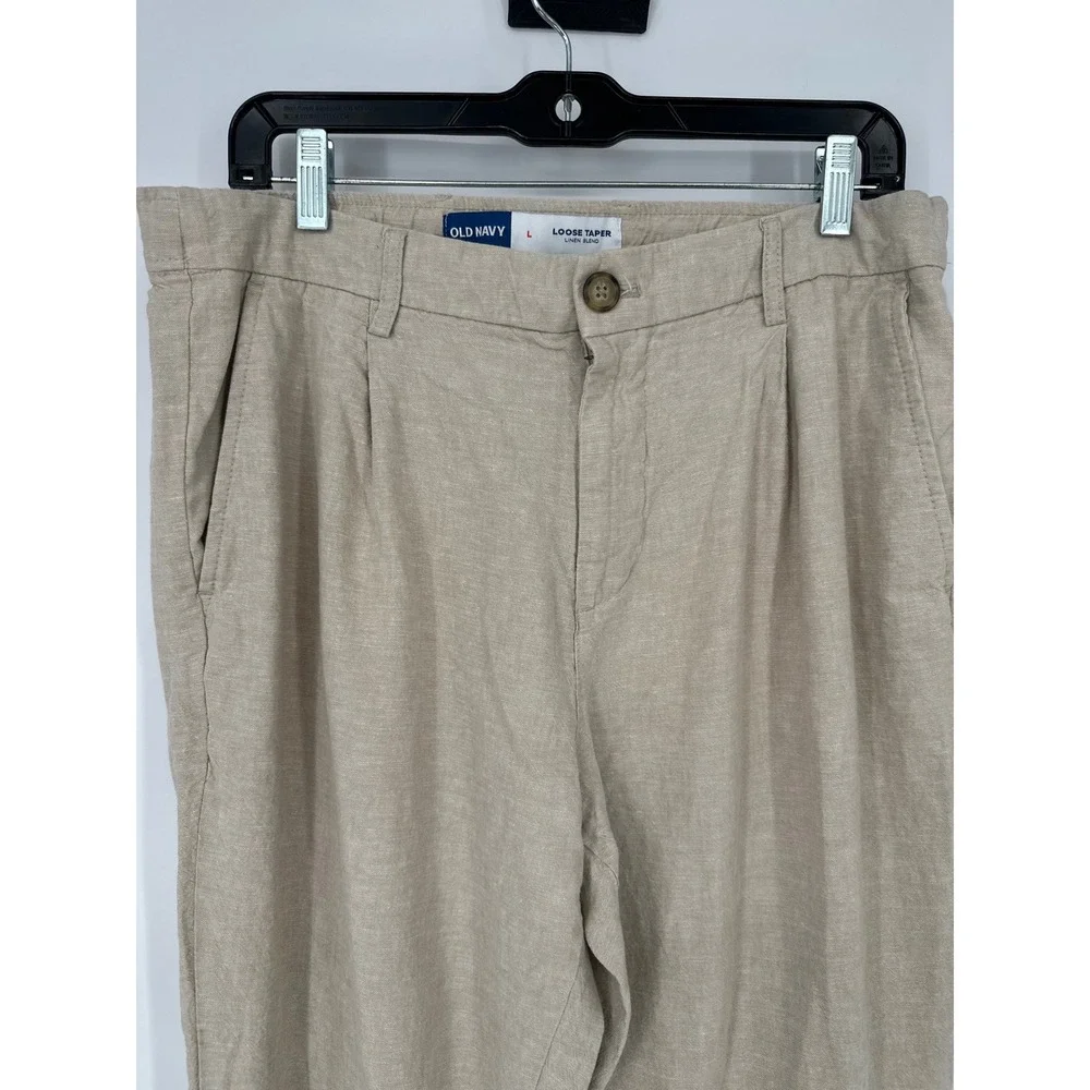 Old Navy Loose Taper Pants Mens L Beige Linen Blend Coastal Beach Neutral Travel